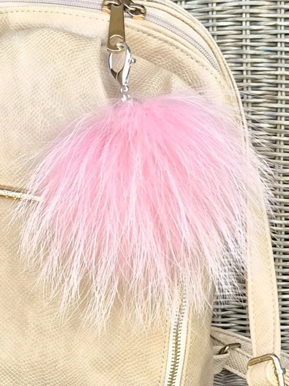 Pink Real Fur Pom Key chain | Bag Charm Accessory
